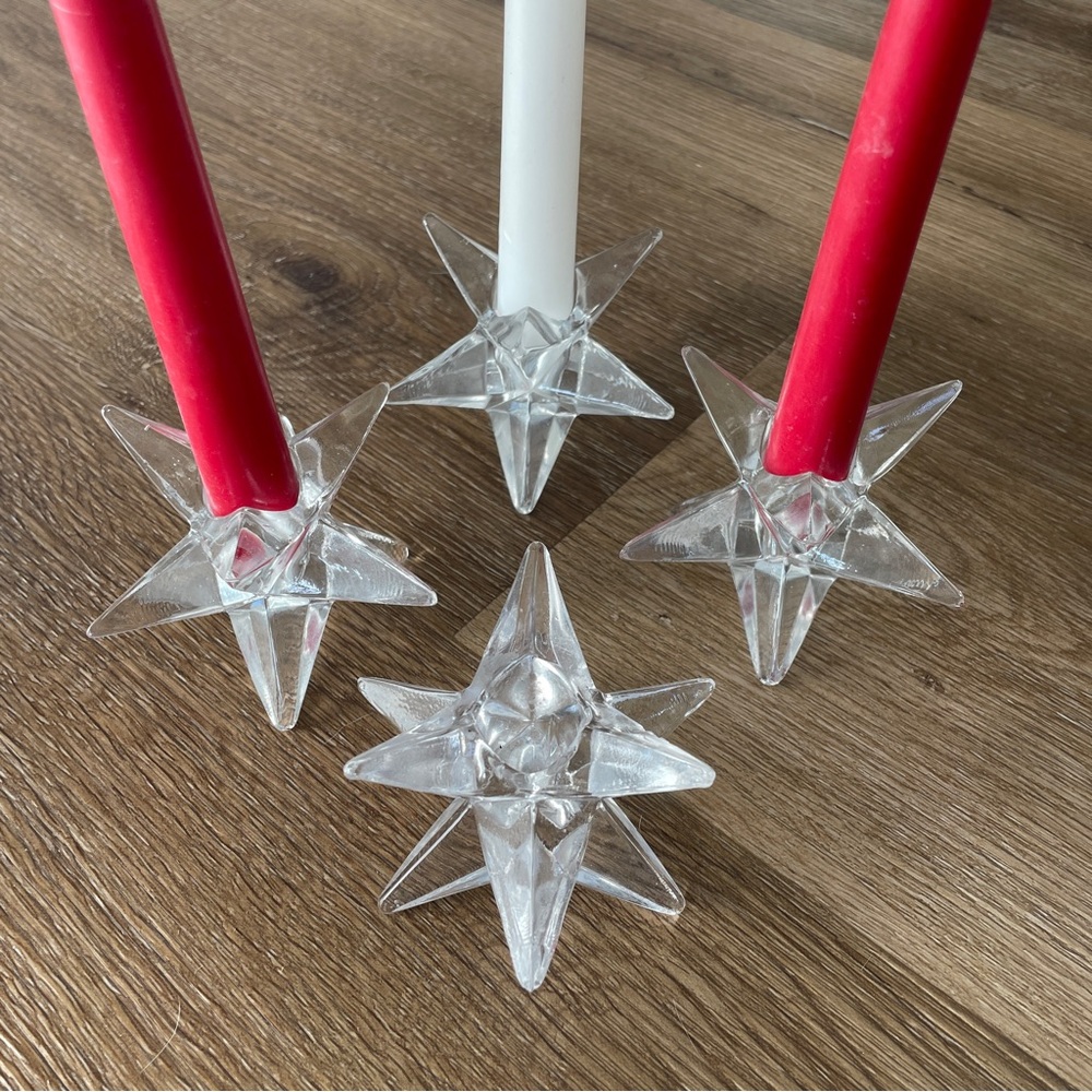 Vintage 9-Point Glass Star Candle Holders (4 total with candles)